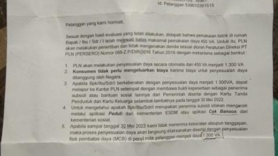 Surat Edaran Penertiban Listrik Dikeluhkan Warga Desa Gunung Putri, Ini Kata PLN