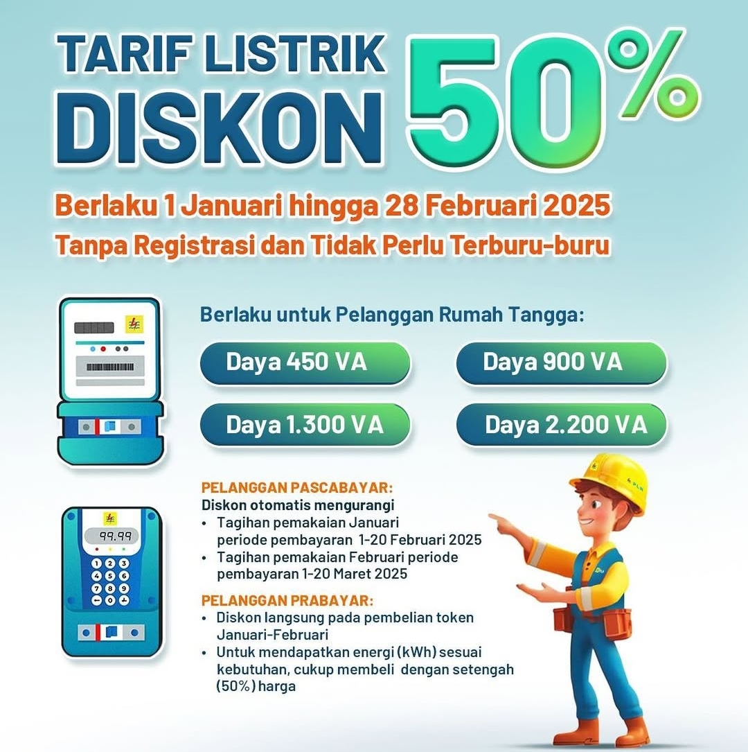 Info Penting! Diskon Tarif Listrik 50 Persen Masih Berlaku, Ini Informasinya
