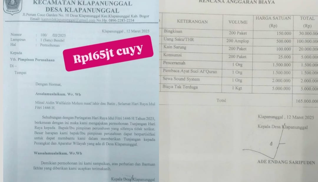 Parah! Kades Klapanunggal Diduga Minta THR Rp165 Juta ke Perusahaan