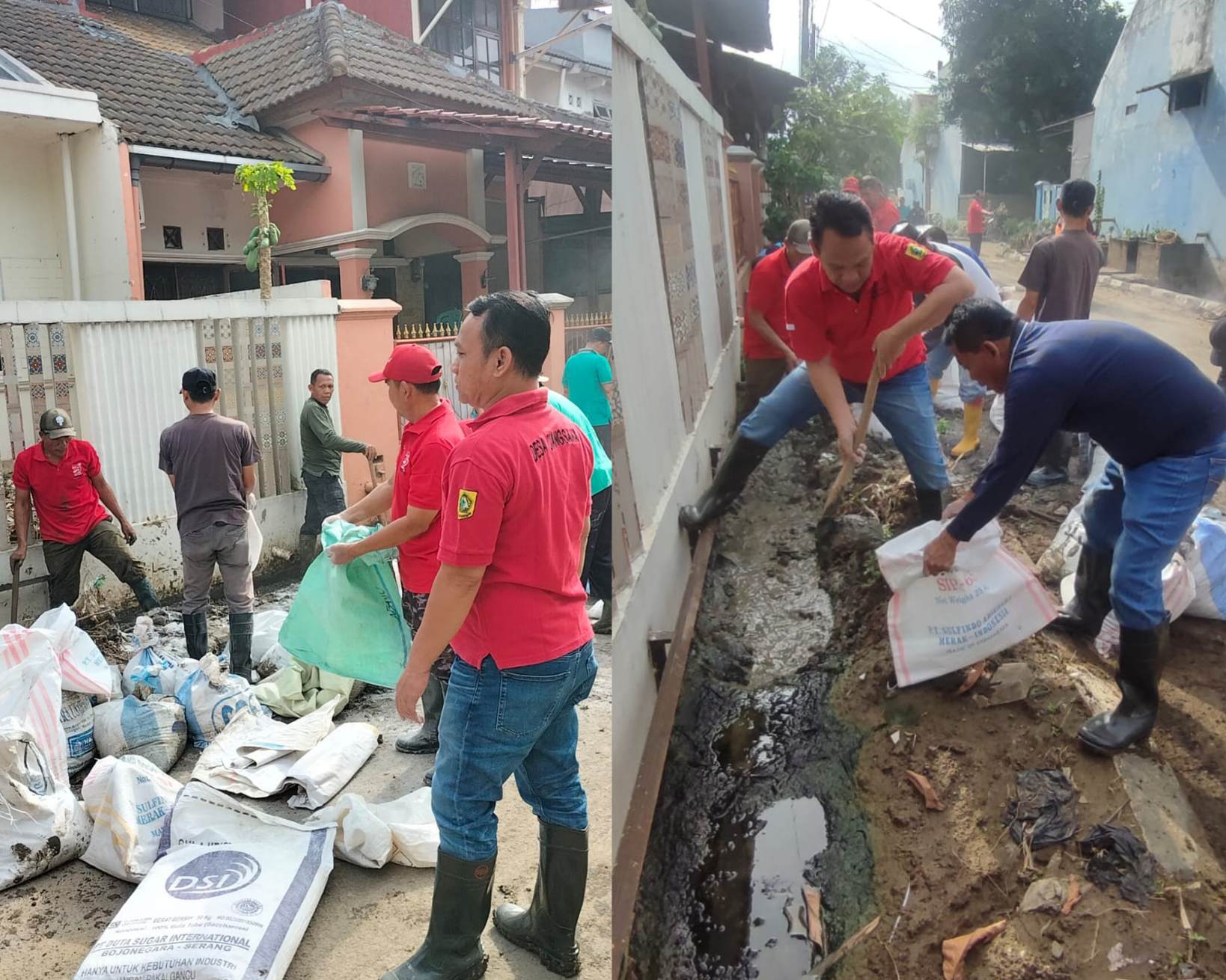 Sambil Kerja Bakti Bersihkan Lumpur Sisa Banjir di Villa Nusa Indah, Pemdes Ciangsana Berikan 200 Al-Qur’an