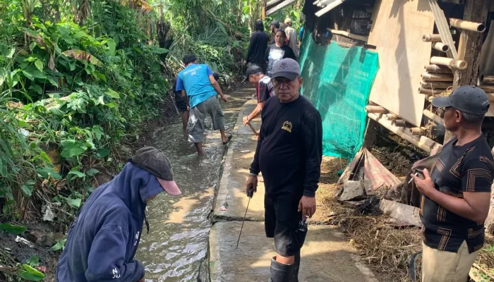 Pemdes Semplak Barat Gotong Royong Benahi Saluran Irigasi Anak Kali Cidepit Lewat Program PKTD