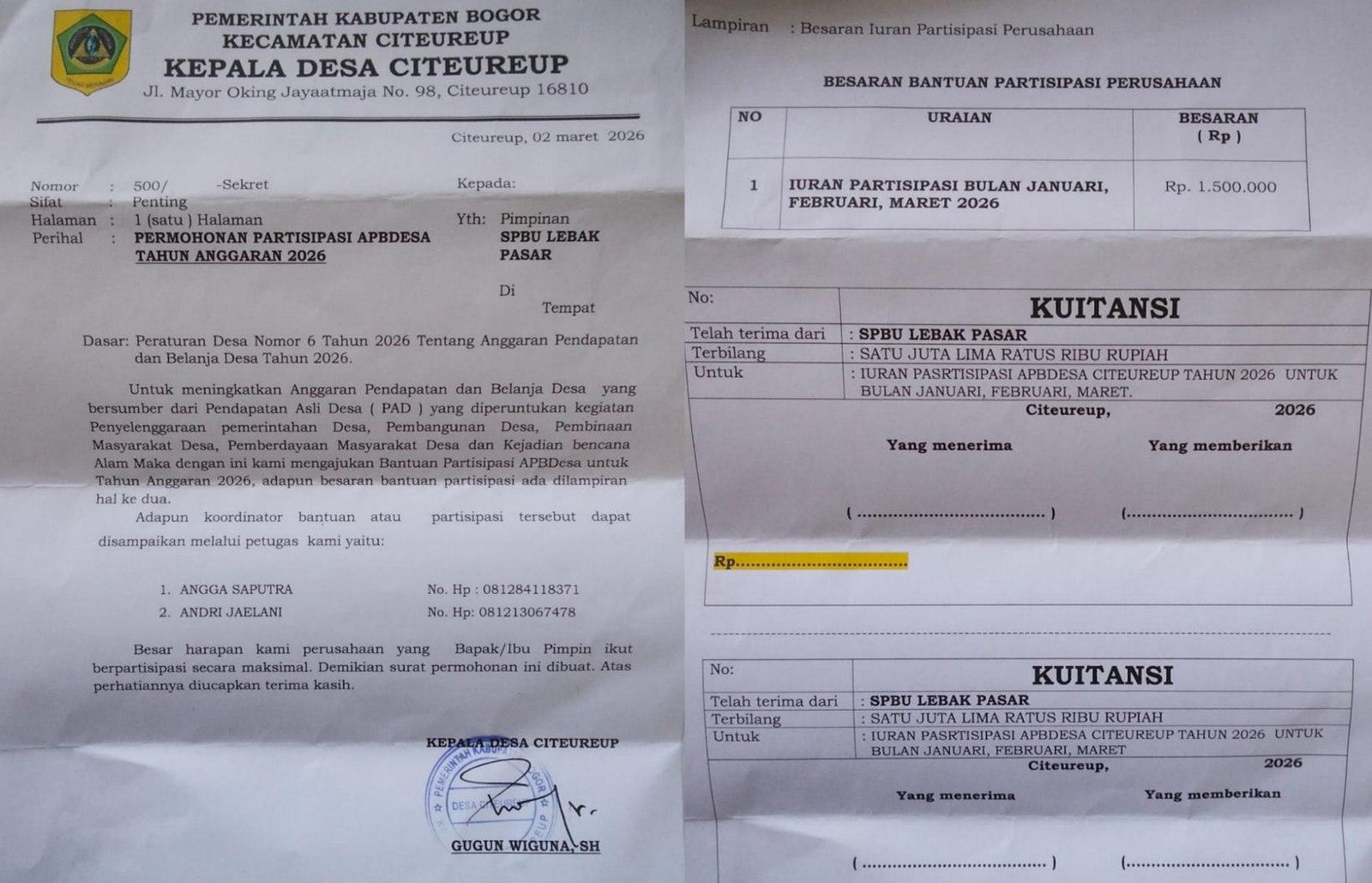 Larangan Permintaan THR dari Bupati Rudy Susmanto Tak Digubris, Pemdes Citeureup Malah Ajukan Partisipasi ke Perusahaan