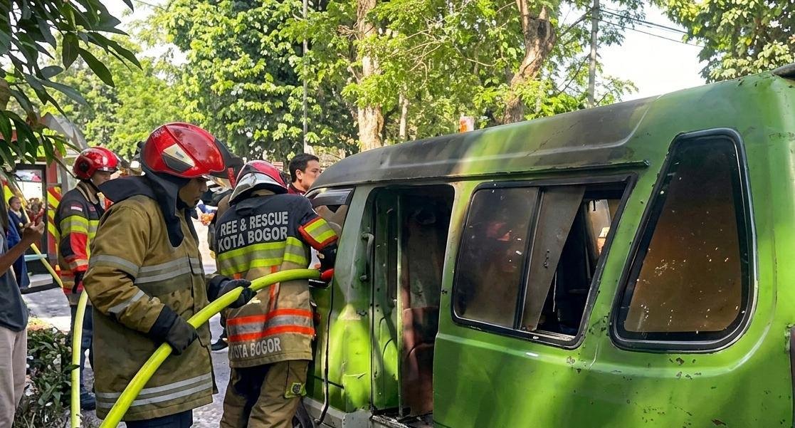 Korsleting Listrik, Angkot di Kota Bogor Ludes Terbakar